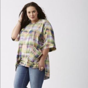 Melissa McCarthy One Pocket Plaid Tee Hi Lo
